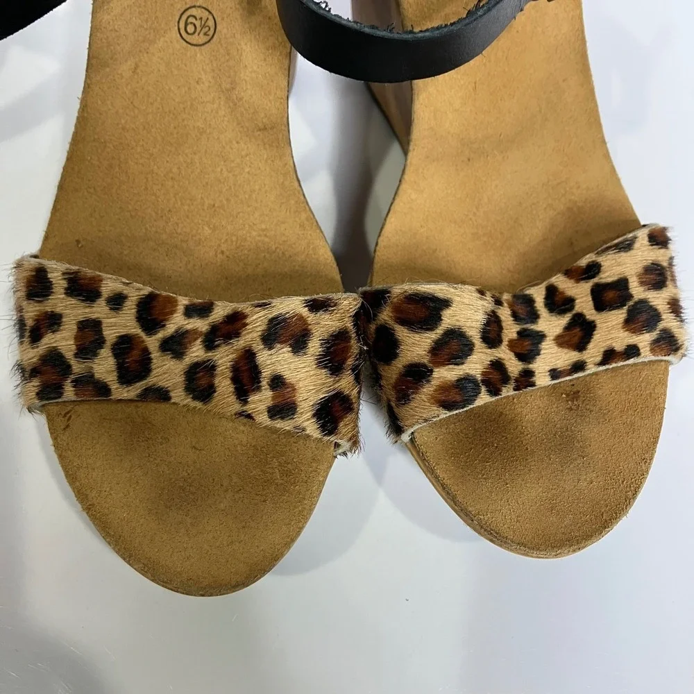 Biostep wedge Sandals calf hair animal print straps women's size 6.5 summer boho